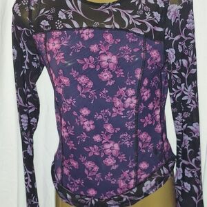 Free People Purple and Pink Floral Blouse